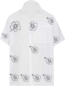 LA LEELA Shirt Casual Button Down Short Sleeve Beach Shirt Men Embroidered 125
