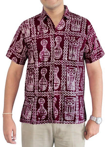 LA LEELA Shirt Casual Button Down Short Sleeve Beach Shirt Men Pocket Batik 24