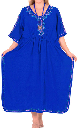Beachwear Swimwear Swimsuit Embroidered Blouse Bikini Caftan Cover up Dress Blue