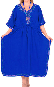 Beachwear Swimwear Swimsuit Embroidered Blouse Bikini Caftan Cover up Dress Blue