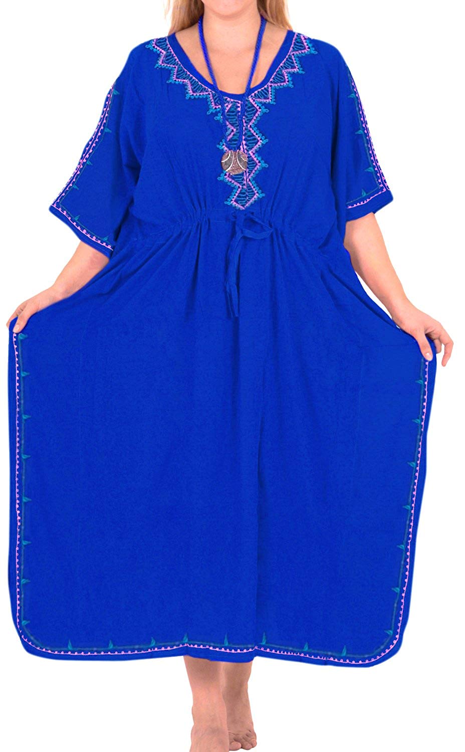 Beachwear Swimwear Swimsuit Embroidered Blouse Bikini Caftan Cover up Dress Blue