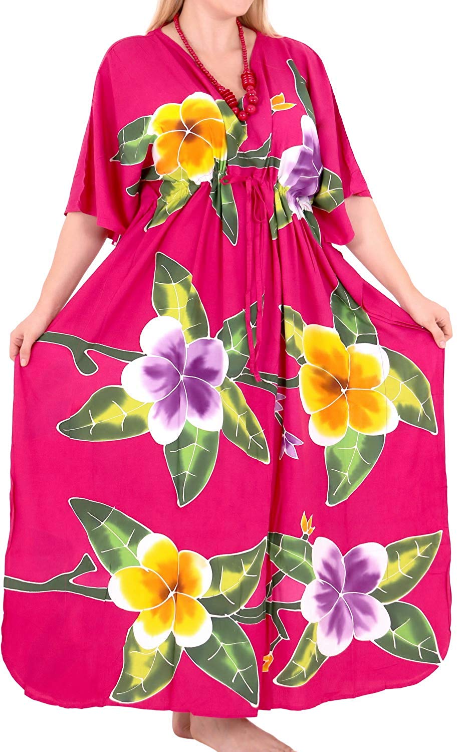 Women's Beachwear Swimwear Rayon Cover ups Aloha Swimsuit Caftans Multi Pink