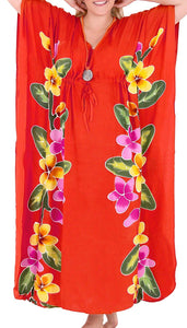 Women's Beachwear Swimwear Rayon Cover ups Aloha Swimsuit Caftans Multi Red
