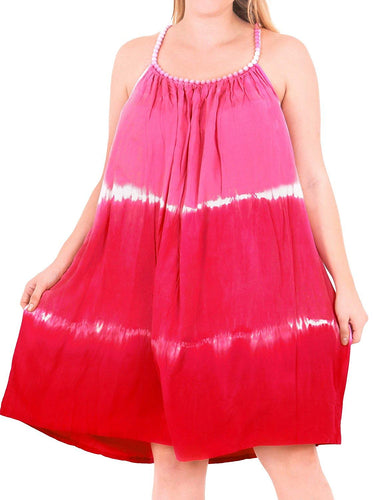 Women's Embroidered Tie Dye Swimwear Beach LOOSE Bikini Cover ups Caftan Fuchsia