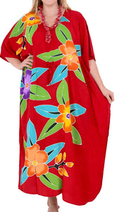Women's Beachwear Sleeveless Rayon Cover up Dress Casual Caftans Multi  Red