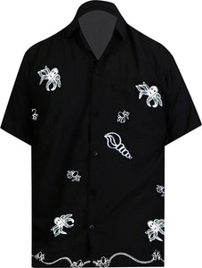 LA LEELA Shirt Casual Button Down Short Sleeve Beach Shirt Men Embroidered 180