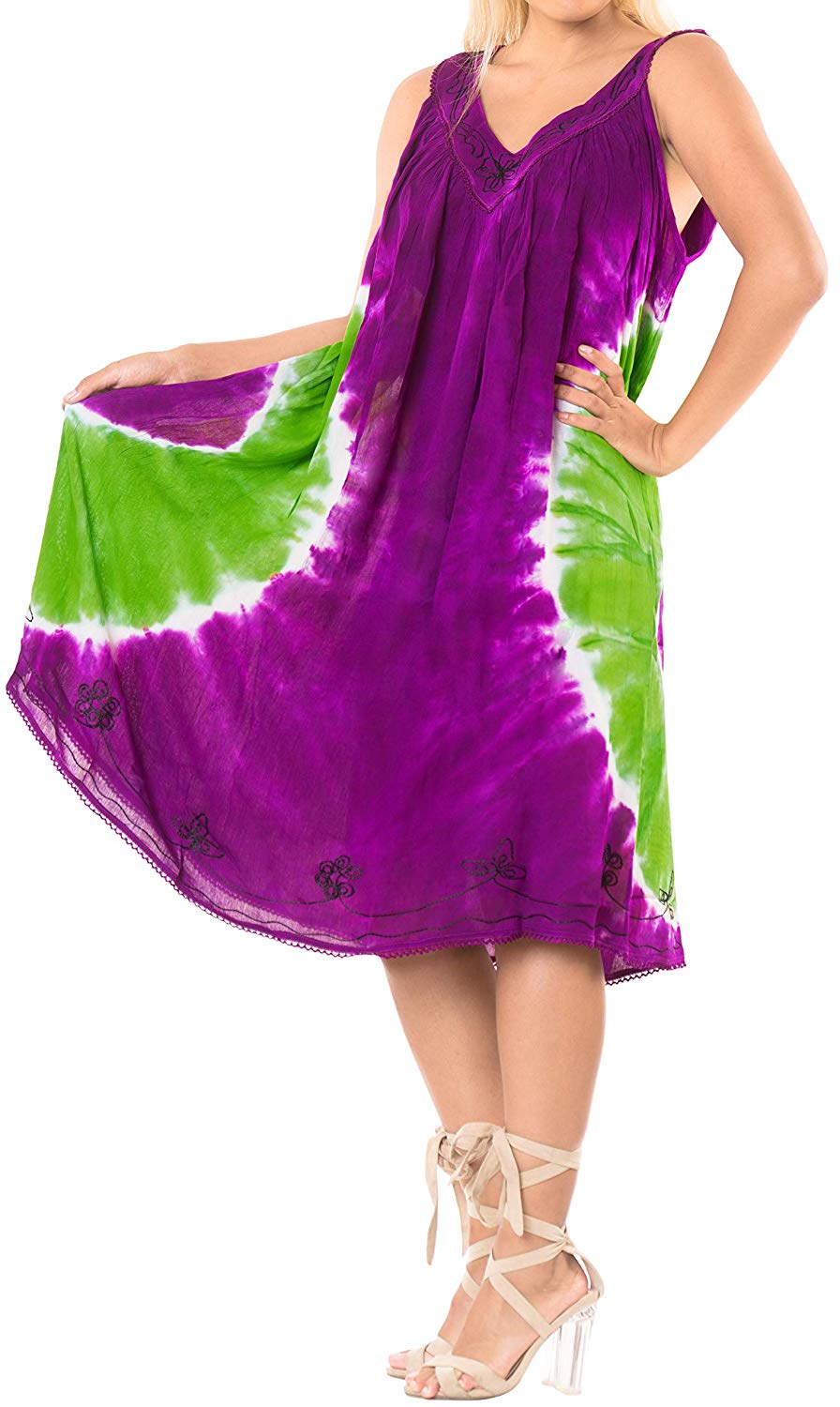 LA LEELA Everyday Essentials Caftan Tunic Tank Summer Beach Dress Swim Cover Up AP