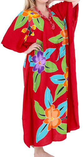 Women's Beachwear Sleeveless Rayon Cover up Dress Casual Caftans Multi  Red