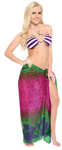 LA LEELA Women Bikini Cover up Wrap Swimwear Sarong Satin_Stripe ONE Size