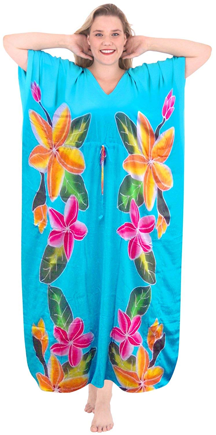 Womens Beachwear Swimwear Rayon Cover ups Aloha Swimsuit Caftans Multi Turquoise