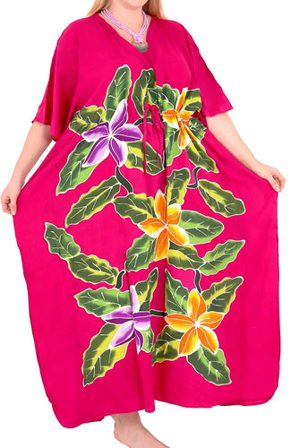 Women's Beachwear Swimwear Rayon Cover ups Aloha Swimsuit Caftans Multi Pink
