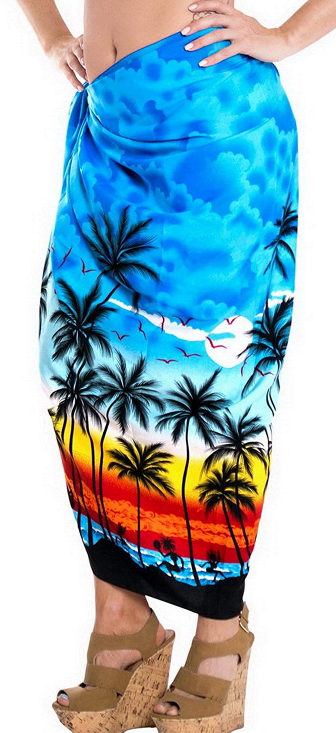 LA LEELA Women Beachwear Bikini Cover up Wrap Dress Swimwear Sarong 13 Plus Size