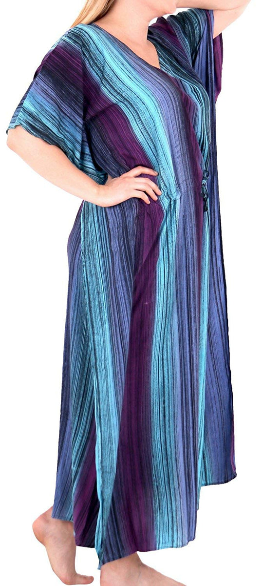 ATM Handmade Tie Dye Poncho Caftan - Rayon Cover-Up, Plus Size, Green Boho Blouse