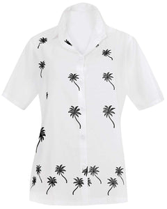 Women Hawaiian Shirt Casual Embroidery Blouses Workwear Short Sleeve Dress Top