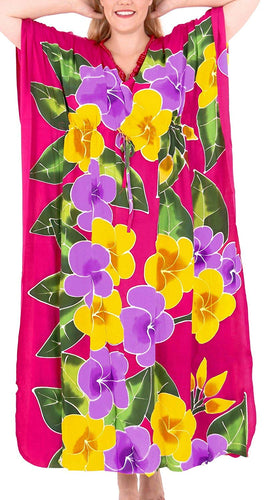 Women's Designer Hand Painted Swimwear Beach Dress Bikini Cover up Pink Caftans