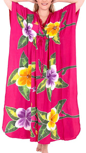 Women's Beachwear Swimwear Rayon Cover ups Aloha Swimsuit Caftans Multi Pink