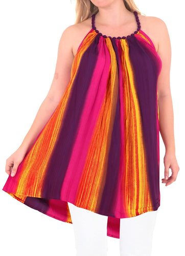 Rayon Tie Dye Women Beachwear Casual Loose Fit Casual Caftan Top Beige 14 - 18W