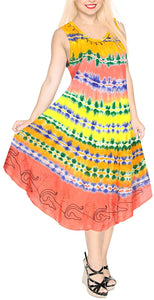 La Leela Smooth Rayon Swirl Hand Tie dye Embroidered Casual Short Beach Dress
