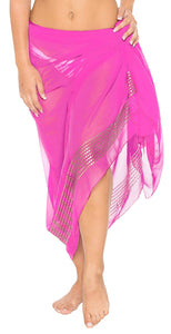 La Leela Sheer Sequin Embroidered Beach Swim Hawaiian Pareo Sarong Light Pink,One Size