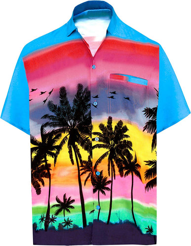 LA LEELA Shirt Casual Button Down Short Sleeve Beach Shirt Men Pocket HD 226