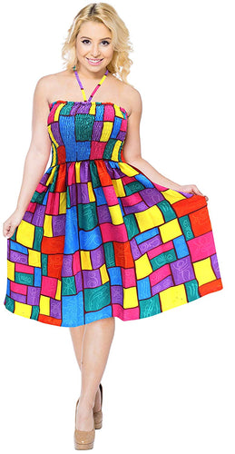 la-leela-likre-stretchy-casual-halter-smocked-partywear-short-tube-dress-maxi