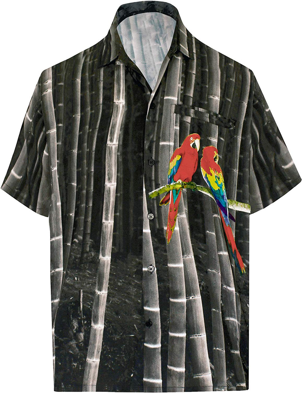 LA LEELA Shirt Casual Button Down Short Sleeve Beach  parrot printed Shirt Men Pocket HD Black