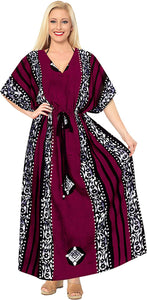 LA LEELA Cotton Batik 1 Women's Kaftan Nightgown Beachwear Cover up Style Dress