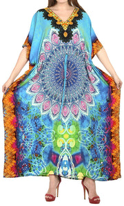 LA LEELA Digital Women's Kaftan Kimono Nightgown Beachwear Cover up Dress