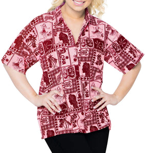 LA LEELA Women's Summer Beach Button Down Short Sleeve Camp Casual Blouse Turtle