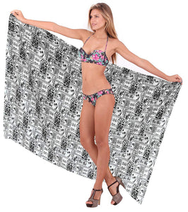 LA LEELA Cotton Swimwear Towel Women Wrap Sarong Printed 72"X42" Black_1925