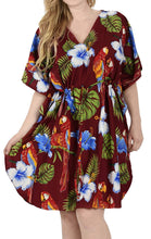 Load image into Gallery viewer, Bikini Cover up Dress Aloha Drawstring V Neck Swimsuit Womens Caftans BeachWear
