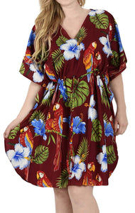 Bikini Cover up Dress Aloha Drawstring V Neck Swimsuit Womens Caftans BeachWear