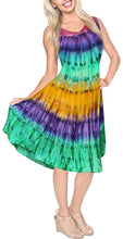 Load image into Gallery viewer, La Leela Smooth Rayon Swirl Hand Tie dye Embroidered Casual Short Beach Dress