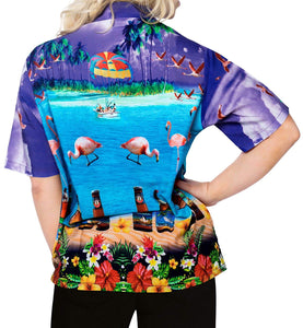 Women Hawaiian Shirt Aloha Boho Holiday Beach Top Blouses Tank Casual Button Up