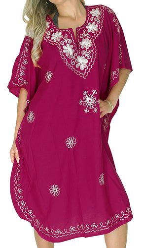 LA LEELA Rayon Solid 01 Women's Kaftan Kimono Nightgown Beachwear Cover up Dress