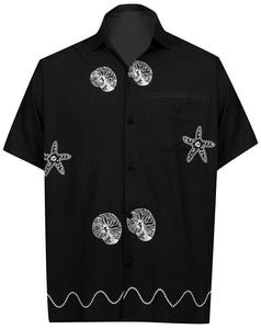 LA LEELA Shirt Casual Button Down Short Sleeve Beach Shirt Men Embroidered 179