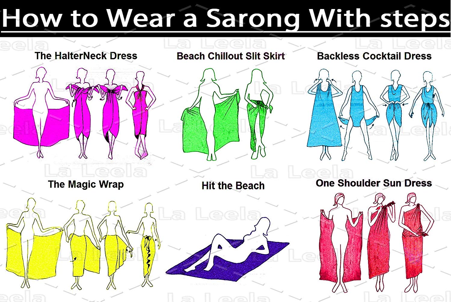 LA LEELA Womens Beach Swimsuit Cover Up Sarong Swimwear Cover-Up Wrap ...