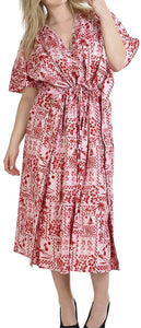 LA LEELA Cotton Women's Kaftan Kimono Summer Beachwear Cover up Dress