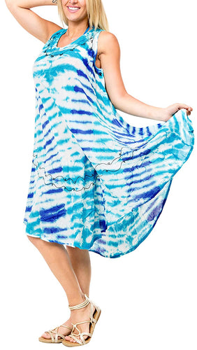 LA LEELA Women's Summer Casual Sleeveless Loose Swing T-Shirt Beach Sundress Rayon Tie Dye A