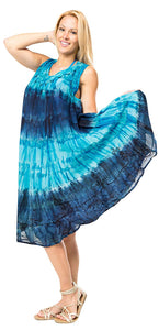 LA LEELA Women's Summer Casual Sleeveless Loose Swing T-Shirt Beach Sundress Rayon Tie Dye A