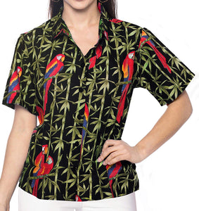 LA LEELA Women Beach Blouse Button Down Relax Camp Casual Shirt Funky Prints