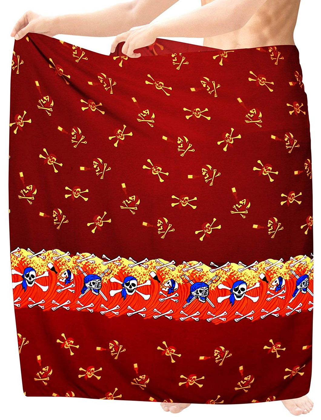 LA LEELA Beach Wear Mens Sarong Pareo Wrap Cover upss Bathing Suit Beach Towel Swimming Red