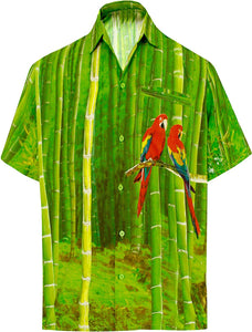 LA LEELA Shirt Casual Button Down Short Sleeve Beach  parrot printed Shirt Men Pocket HD Green