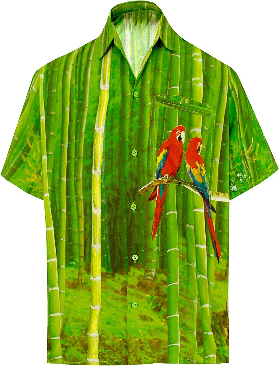 LA LEELA Shirt Casual Button Down Short Sleeve Beach  parrot printed Shirt Men Pocket HD Green