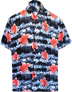 LA LEELA Hawaiian Shirt for Men Short Sleeve Front-Pocket Beach Palm Tree Blue