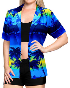 LA LEELA Women Hawaiian Beach Blouse Button Down Camp Casual Shirt Tropical