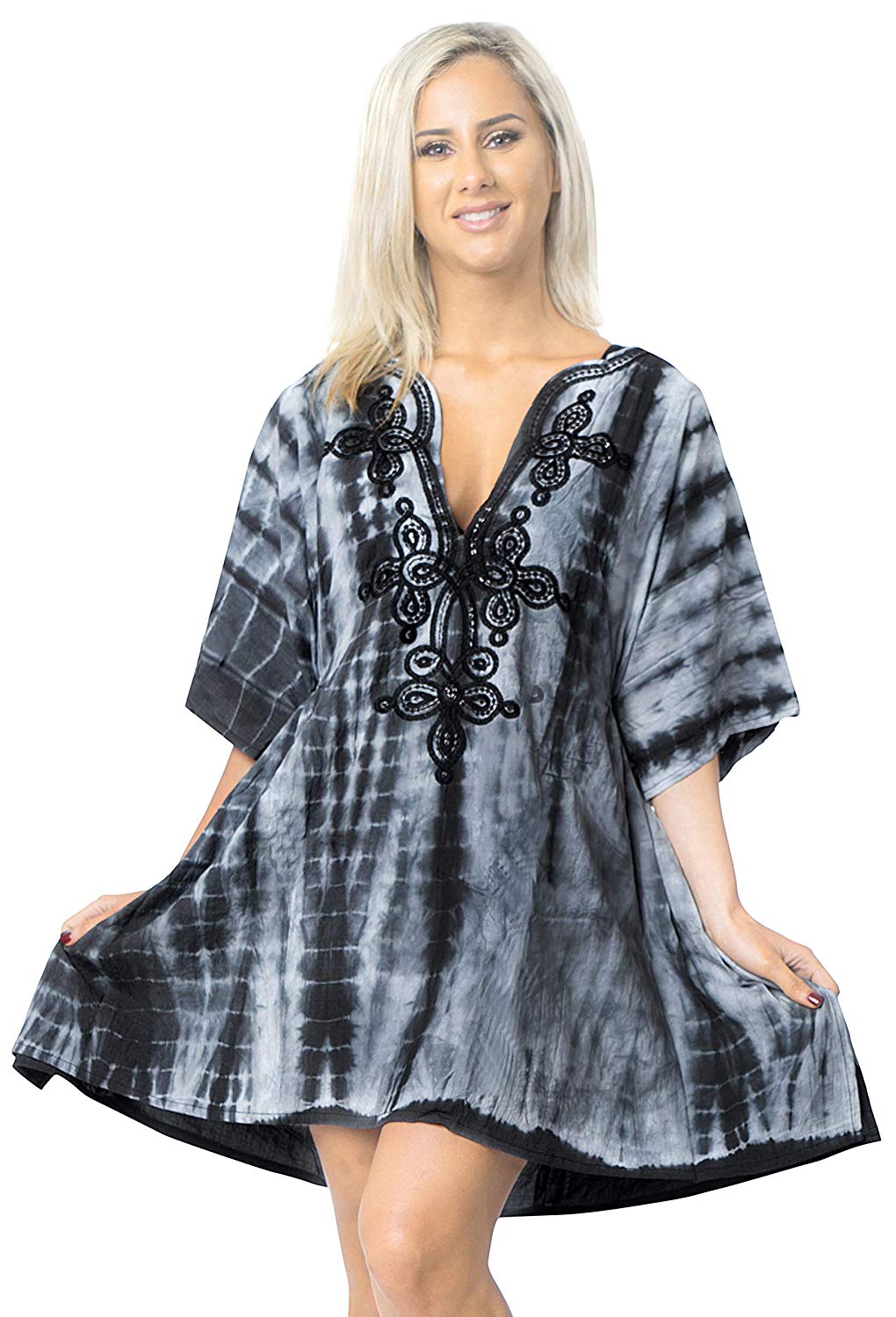 LA LEELA Rayon Solid 01 Women's Kaftan Kimono Nightgown Beachwear Cover up Dress