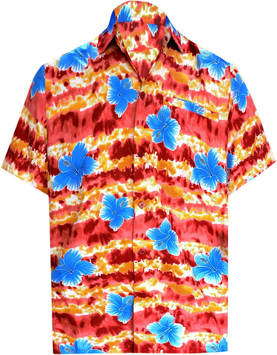 LA LEELA Hawaiian Shirt for Men Short Sleeve Front-Pocket Beach Palm ...