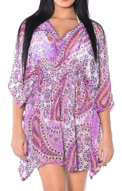 LA LEELA Chiffon Printed Sundress Girl Cover Up OSFM 8-18 [M-XL] Purple_5051
