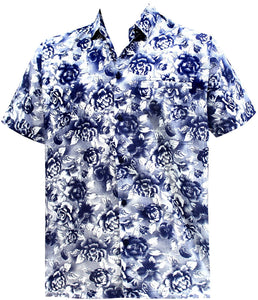 LA LEELA Shirt Casual Button Down Short Sleeve Beach Shirt Men Aloha Pocket 14